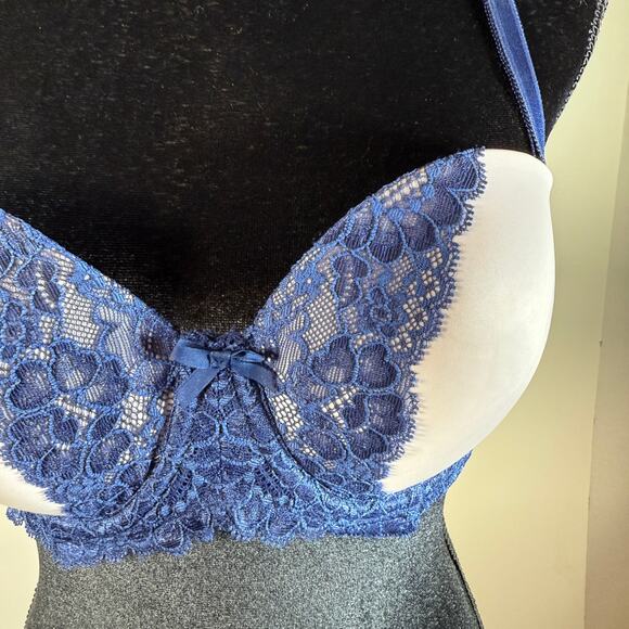 Victoria’s Secret Dream Angels Strapless Bra 36C Navy Blue Lace Push‑Up Grey - Picture 4 of 16